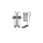 Door Knob Guildford Shouldered Euro Brushed Chrome CTC85mm H240xW50xP60mm Entrance Kit, Mortice Lock Euro Brushed Chrome CTC85mm Backset 60mm, Euro Cylinder Key Thumb 6 Pin Brushed Chrome L70mm KA1 in Brushed Chrome