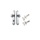 Door Knob Guildford Shouldered Privacy Brushed Chrome CTC85mm H240xW50xP60mm Inbuilt Privacy Kit, Tube Latch Split Cam 'T' Striker Brushed Chrome Backset 60mm, Privacy Bolt Round Bolt Brushed Chrome Backset 60mm in Brushed Chrome