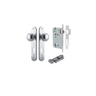 Door Knob Paddington Oval Euro Brushed Chrome CTC85mm H240xW40xP68mm Entrance Kit, Mortice Lock Euro Brushed Chrome CTC85mm Backset 60mm, Euro Cylinder Key Thumb 6 Pin Brushed Chrome L70mm KA1 in Brushed Chrome