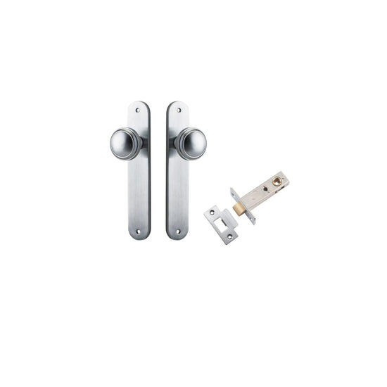 Door Knob Paddington Oval Latch Brushed Chrome H240xW40xP68mm Passage Kit, Tube Latch Split Cam 'T' Striker Brushed Chrome Backset 60mm in Brushed Chrome