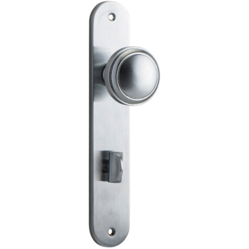 Door Knob Paddington Oval Privacy Brushed Chrome CTC85mm H237xW50xP68mm in Brushed Chrome