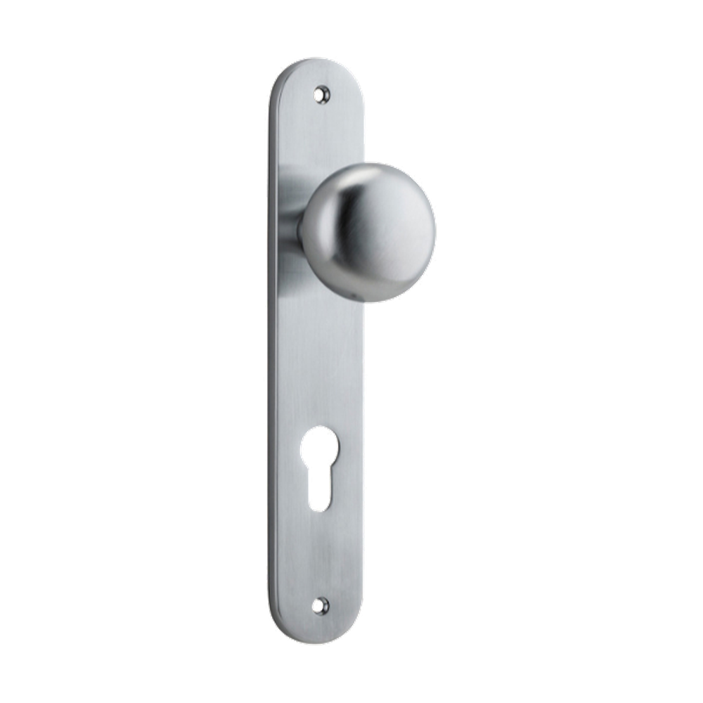 Door Knob Cambridge Oval Euro Brushed Chrome CTC85mm H230xW40xP67mm in Brushed Chrome
