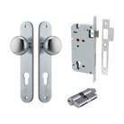 Door Knob Cambridge Oval Euro Brushed Chrome CTC85mm H240xW40xP67mm Entrance Kit, Mortice Lock Euro Brushed Chrome CTC85mm Backset 60mm, Euro Cylinder Dual Function 5 Pin Brushed Chrome L65mm KA1 in Brushed Chrome