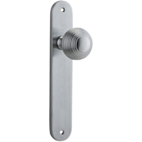 Door Knob Guildford Oval Latch Brushed Chrome H230xW40xP60mm in Brushed Chrome