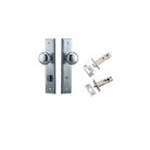 Door Knob Cambridge Stepped Privacy Brushed Chrome CTC85mm H240xW50xP67mm Inbuilt Privacy Kit, Tube Latch Split Cam 'T' Striker Brushed Chrome Backset 60mm, Privacy Bolt Round Bolt Brushed Chrome Backset 60mm in Brushed Chrome