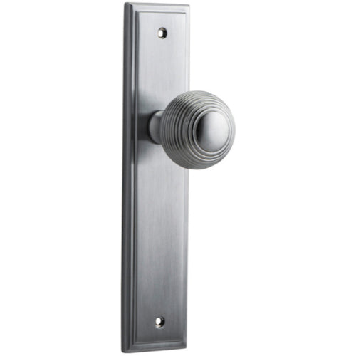 Door Knob Guildford Stepped Latch Brushed Chrome H237xW50xP60mm in Brushed Chrome