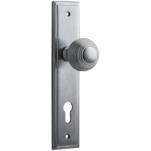Door Knob Guildford Stepped Euro Brushed Chrome CTC85mm H237xW50xP60mm in Brushed Chrome