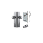 Door Knob Guildford Stepped Euro Brushed Chrome CTC85mm H240xW50xP60mm Entrance Kit, Mortice Lock Euro Brushed Chrome CTC85mm Backset 60mm, Euro Cylinder Dual Function 5 Pin Brushed Chrome L65mm KA1 in Brushed Chrome