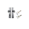 Door Knob Guildford Stepped Privacy Brushed Chrome CTC85mm H240xW50xP60mm Inbuilt Privacy Kit, Tube Latch Split Cam 'T' Striker Brushed Chrome Backset 60mm, Privacy Bolt Round Bolt Brushed Chrome Backset 60mm in Brushed Chrome