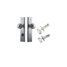 Door Knob Guildford Stepped Privacy Brushed Chrome CTC85mm H240xW50xP60mm Inbuilt Privacy Kit, Tube Latch Split Cam 'T' Striker Brushed Chrome Backset 60mm, Privacy Bolt Round Bolt Brushed Chrome Backset 60mm in Brushed Chrome