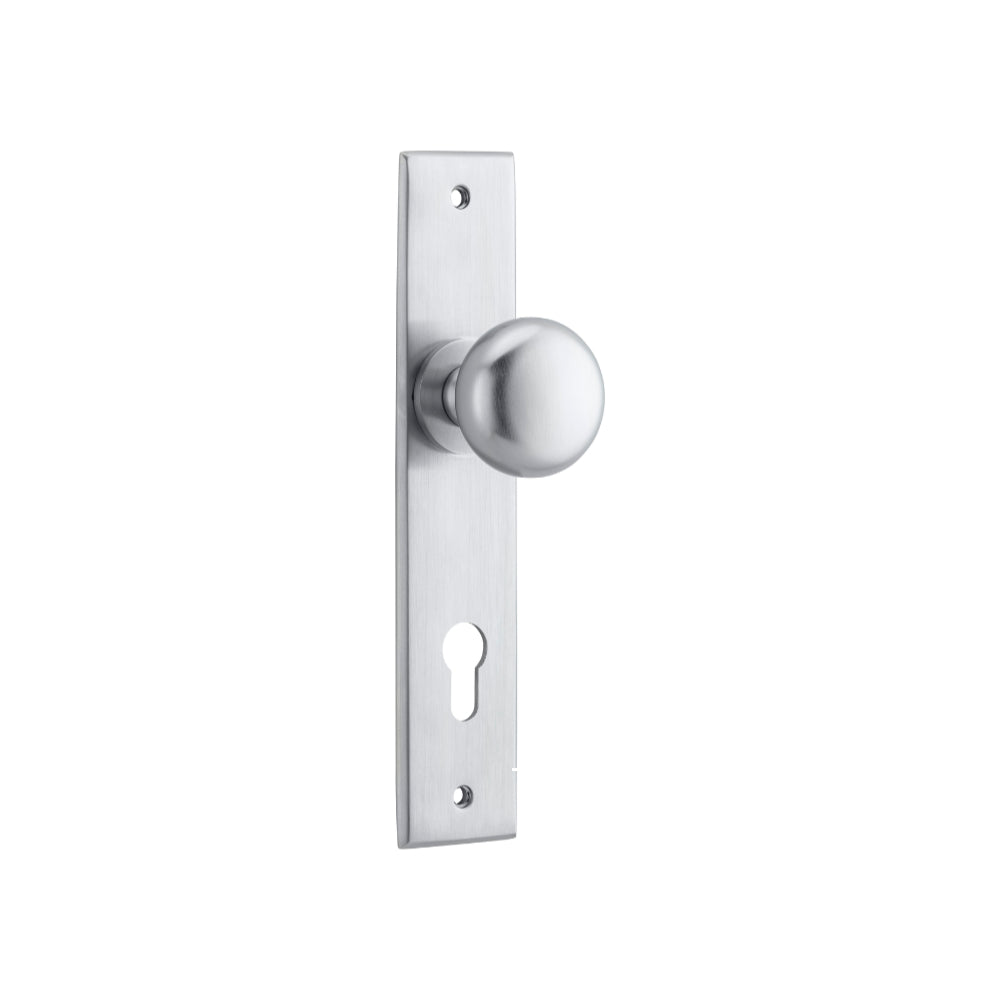 Door Knob Cambridge Chamfered Euro Brushed Chrome H240xW50xP63mm in Brushed Chrome