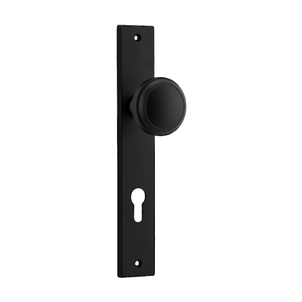 Door Knob Paddington Rectangular Euro Matt Black CTC85mm H240xW38xP68mm in Matt Black