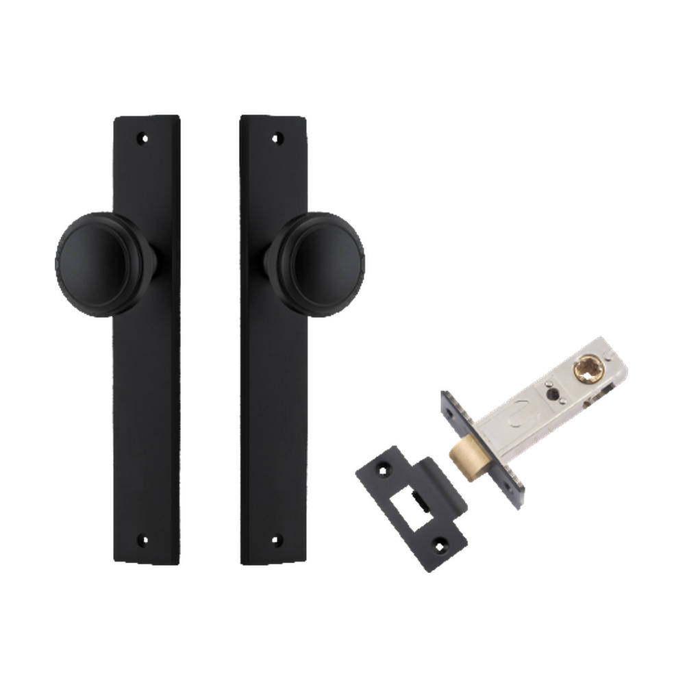 Door Knob Paddington Rectangular Latch Matt Black H240xW38xP68mm Passage Kit Tube Latch Split Cam 'T' Striker Matt Black Backset 60mm in Matt Black