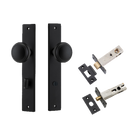 Pair of Iver Paddington knobs on rectangular backplates, architectural hardware for doors, with a sleek, modern design.