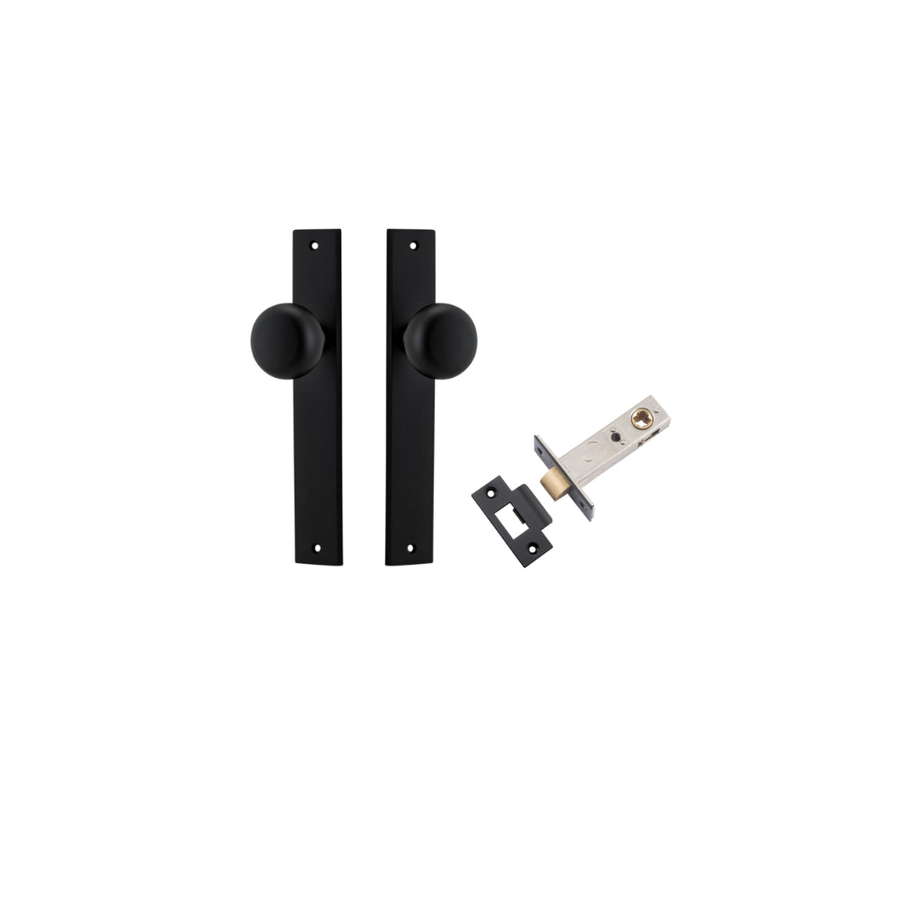Door Knob Cambridge Rectangular Latch Matt Black H240xW38xP67mm Passage Kit Tube Latch Split Cam 'T' Striker Matt Black Backset 60mm in Matt Black