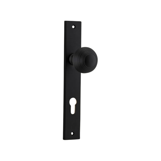 Door Knob Guildford Rectangular Euro Matt Black CTC85mm H240xW38xP60mm in Matt Black