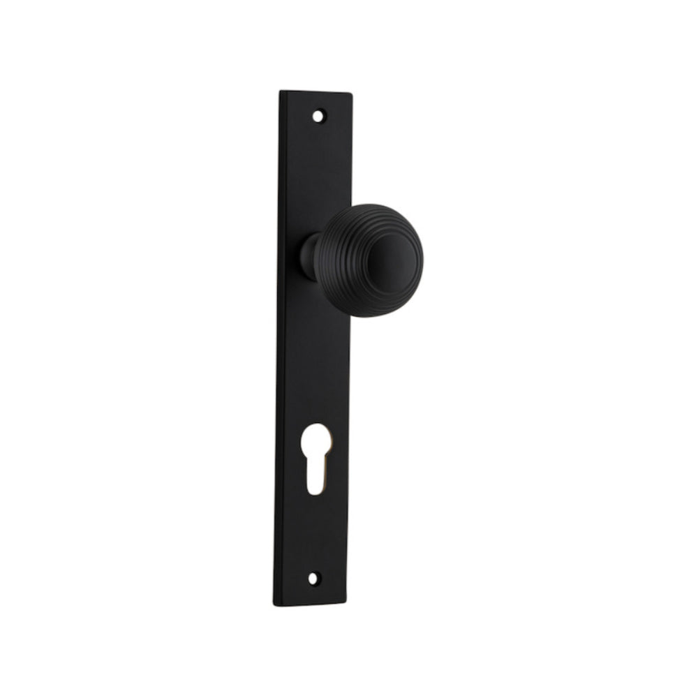 Door Knob Guildford Rectangular Euro Matt Black CTC85mm H240xW38xP60mm in Matt Black