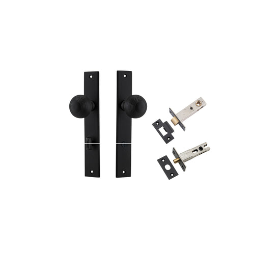 Door Knob Guildford Rectangular Privacy Matt Black CTC85mm H240xW38xP60mm Inbuilt Privacy Kit Tube Latch Split Cam 'T' Striker Matt Black Backset 60mm, Privacy Bolt Round Bolt Matt Black Backset 60mm in Matt Black