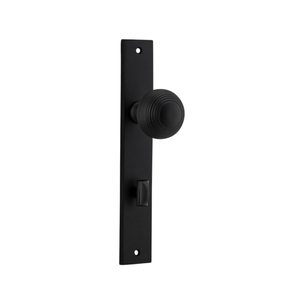 Door Knob Guildford Rectangular Privacy Matt Black CTC85mm H240xW38xP60mm in Matt Black