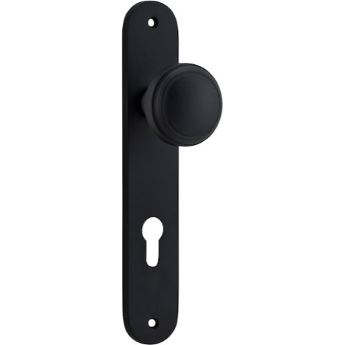 Door Knob Paddington Oval Euro Matt Black CTC85mm H237xW50xP68mm in Matt Black