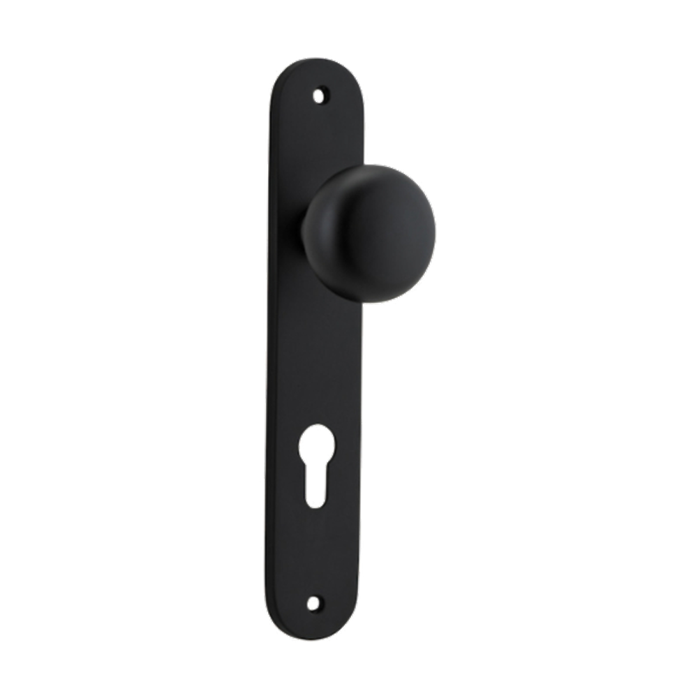 Door Knob Cambridge Oval Euro Matt Black CTC85mm H230xW40xP67mm in Matt Black