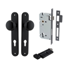 Door Knob Cambridge Oval Euro Matt Black CTC85mm H240xW40xP67mm Entrance Kit, Mortice Lock Euro Matt Black CTC85mm Backset 60mm, Euro Cylinder Key Thumb 6 Pin Matt Black L70mm KA1 in Matt Black