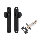Door Knob Cambridge Oval Latch Matt Black H240xW40xP67mm Passage Kit, Tube Latch Split Cam 'T' Striker Matt Black Backset 60mm in Matt Black