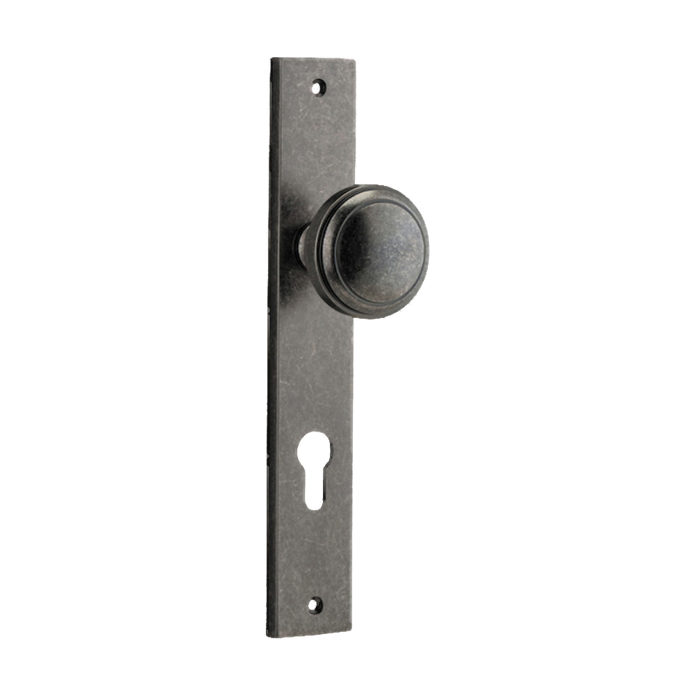 Door Knob Paddington Rectangular Euro Distressed Nickel CTC85mm H240xW38xP68mm in Distressed Nickel