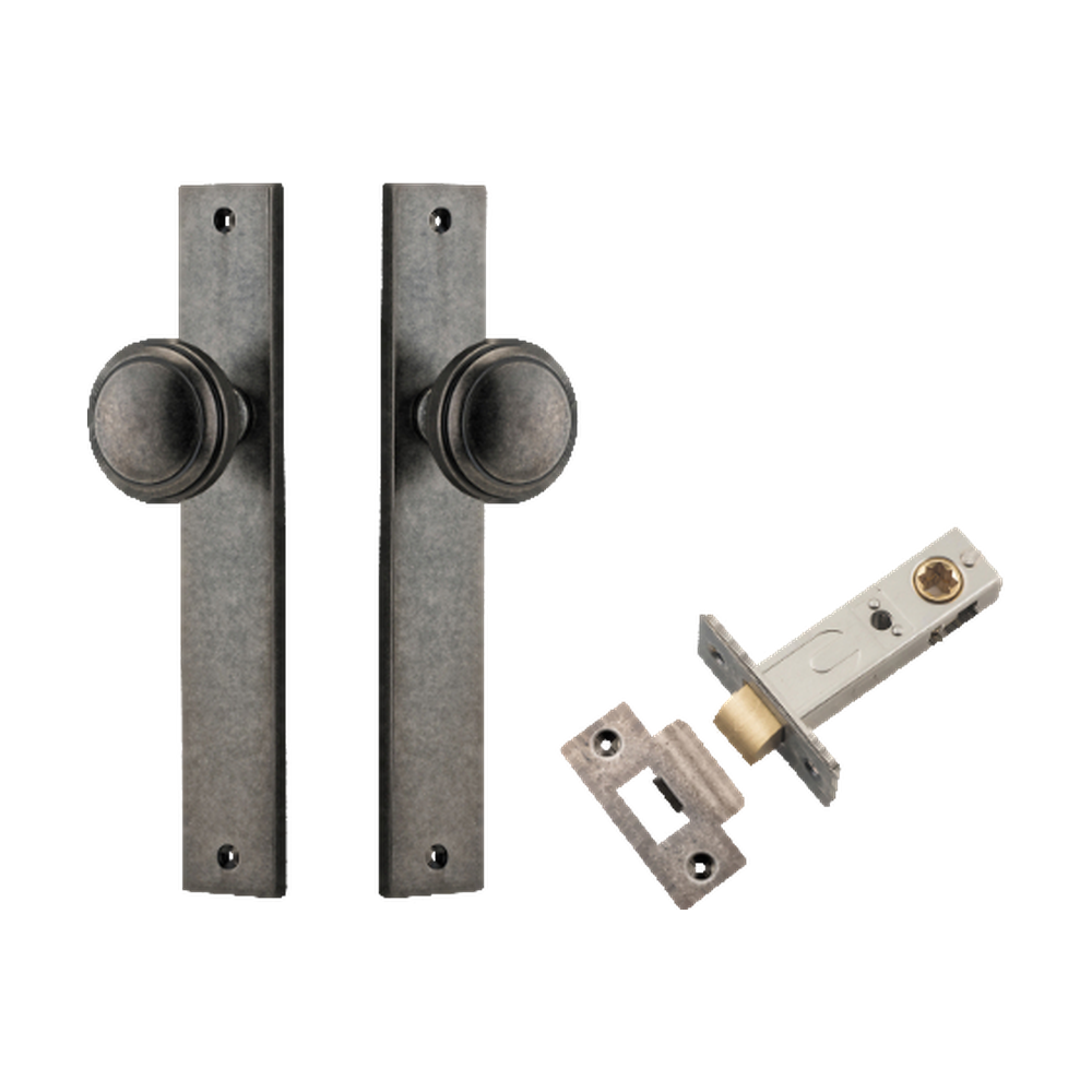 Door Knob Paddington Rectangular Latch Distressed Nickel H240xW38xP68mm Passage Kit Tube Latch Split Cam 'T' Striker Distressed Nickel Backset 60mm in Distressed Nickel