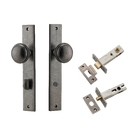 Pair of Iver Paddington knobs with rectangular backplates, featuring polished metal finish, ideal for architectural hardware applications.