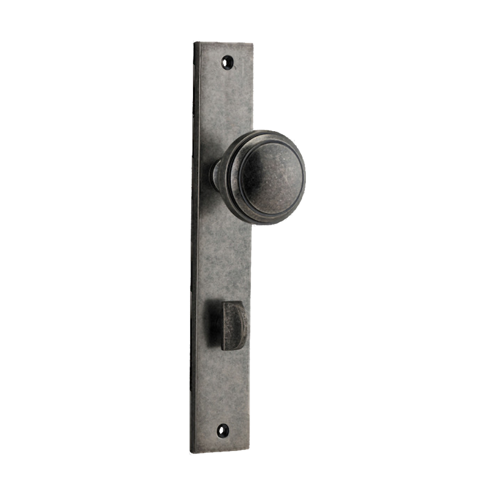 Door Knob Paddington Rectangular Privacy Distressed Nickel CTC85mm H240xW38xP68mm in Distressed Nickel