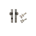 Door Knob Cambridge Rectangular Privacy Distressed Nickel CTC85mm H240xW38xP67mm Inbuilt Privacy Kit Tube Latch Split Cam 'T' Striker Distressed Nickel Backset 60mm, Privacy Bolt Round Bolt Distressed Nickel Backset 60mm in Distressed Nickel