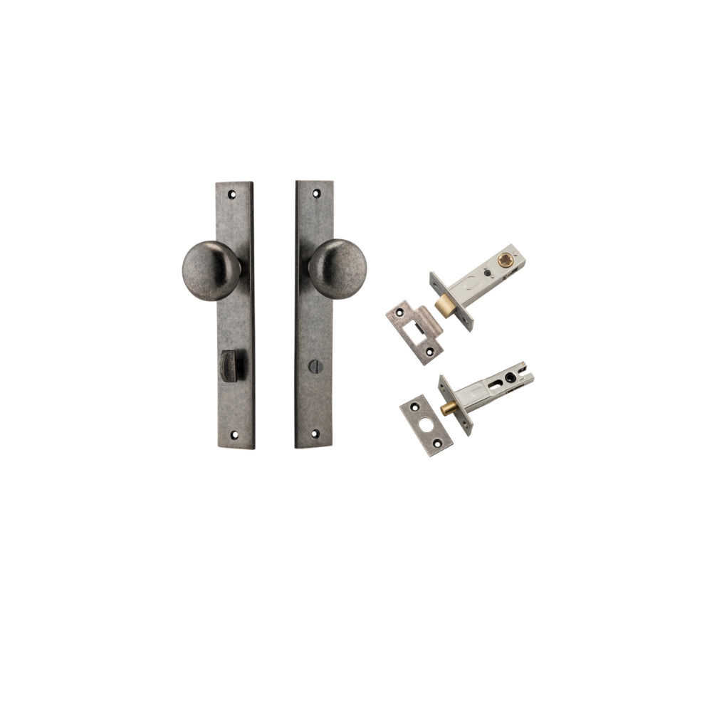 Door Knob Cambridge Rectangular Privacy Distressed Nickel CTC85mm H240xW38xP67mm Inbuilt Privacy Kit Tube Latch Split Cam 'T' Striker Distressed Nickel Backset 60mm, Privacy Bolt Round Bolt Distressed Nickel Backset 60mm in Distressed Nickel