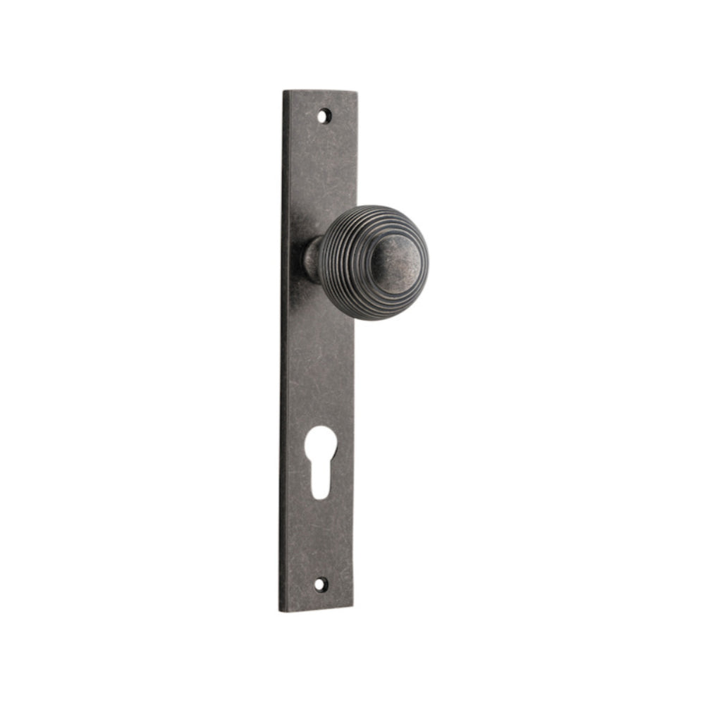 Door Knob Guildford Rectangular Euro Distressed Nickel CTC85mm H240xW38xP60mm in Distressed Nickel