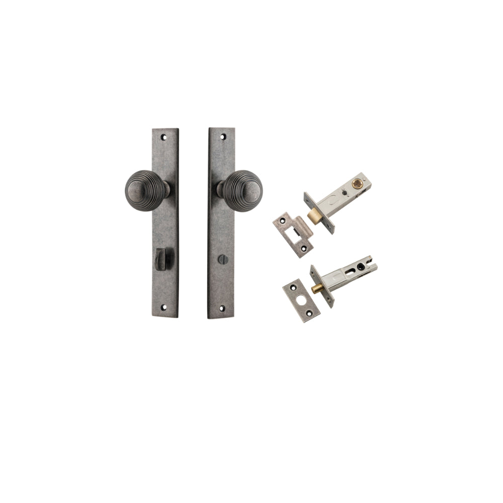 Door Knob Guildford Rectangular Privacy Distressed Nickel CTC85mm H240xW38xP60mm Inbuilt Privacy Kit Tube Latch Split Cam 'T' Striker Distressed Nickel Backset 60mm, Privacy Bolt Round Bolt Distressed Nickel Backset 60mm in Distressed Nickel
