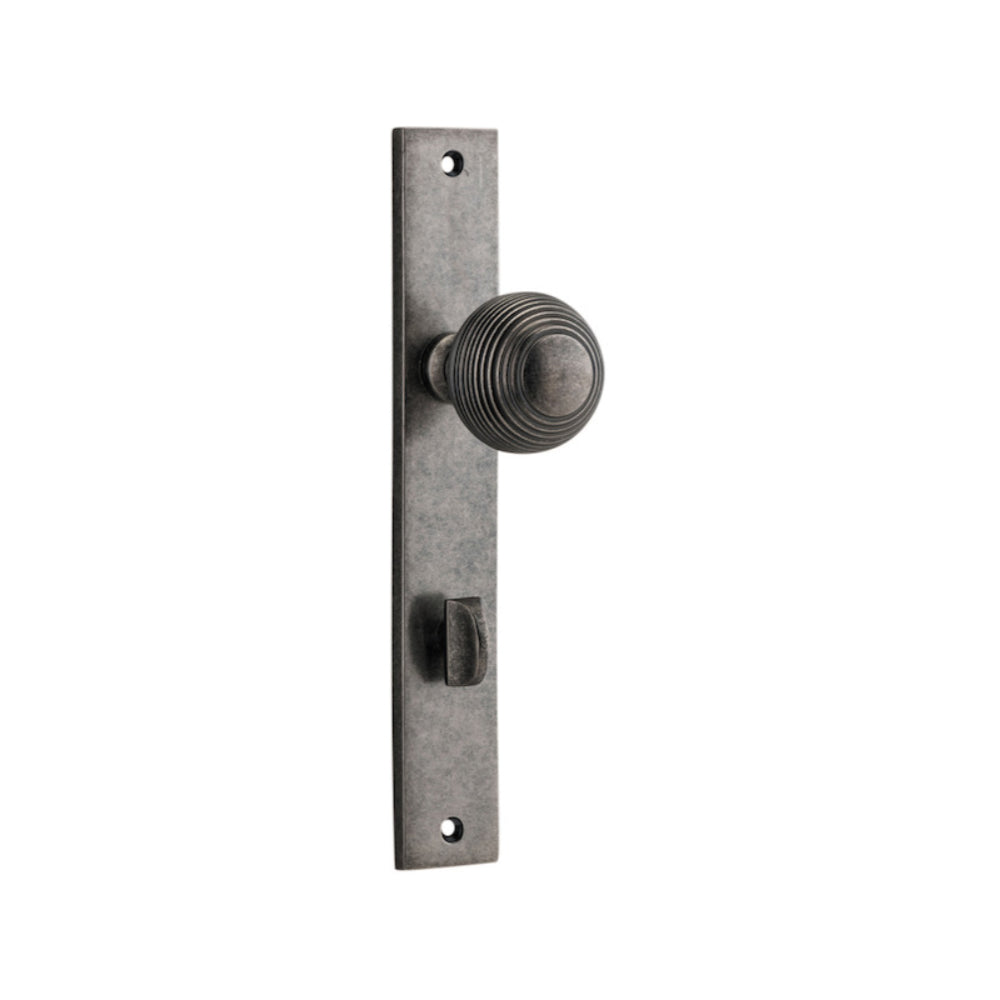 Door Knob Guildford Rectangular Privacy Distressed Nickel CTC85mm H240xW38xP60mm in Distressed Nickel