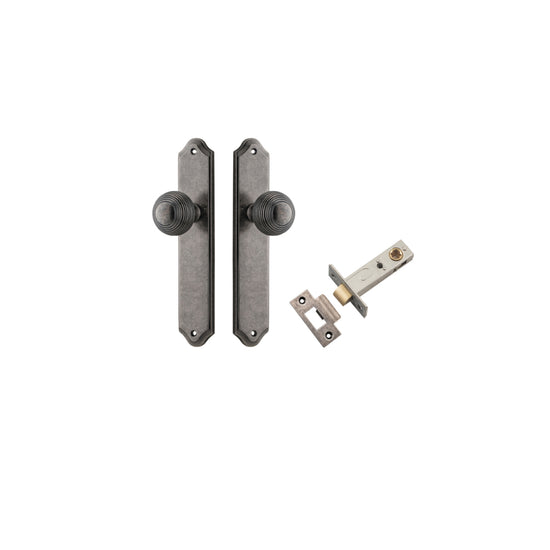 Door Knob Guildford Shouldered Latch Distressed Nickel H240xW50xP60mm Passage Kit, Tube Latch Split Cam 'T' Striker Distressed Nickel Backset 60mm in Distressed Nickel
