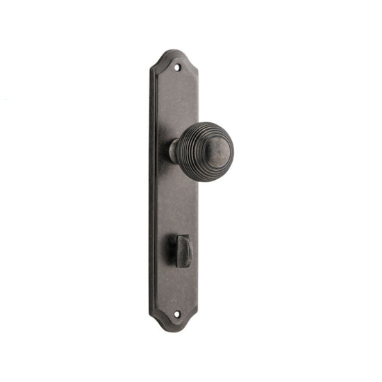 Door Knob Guildford Shouldered Privacy Distressed Nickel CTC85mm H237xW50xP60mm in Distressed Nickel