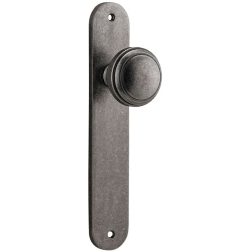 Door Knob Paddington Oval Latch Distressed Nickel H237xW50xP68mm in Distressed Nickel