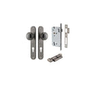 Door Knob Paddington Oval Euro Distressed Nickel CTC85mm H240xW40xP68mm Entrance Kit, Mortice Lock Euro Distressed Nickel CTC85mm Backset 60mm, Euro Cylinder Key Thumb 6 Pin Distressed Nickel L70mm KA1 in Distressed Nickel