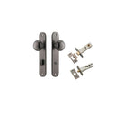 Door Knob Paddington Oval Privacy Distressed Nickel CTC85mm H240xW40xP68mm Inbuilt Privacy Kit, Tube Latch Split Cam 'T' Striker Distressed Nickel Backset 60mm, Privacy Bolt Round Bolt Distressed Nickel Backset 60mm in Distressed Nickel
