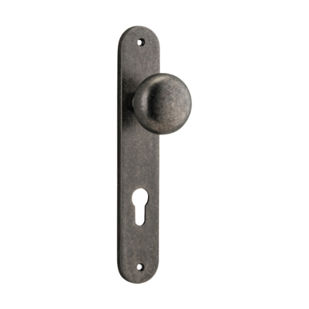 Door Knob Cambridge Oval Euro Distressed Nickel CTC85mm H230xW40xP67mm in Distressed Nickel
