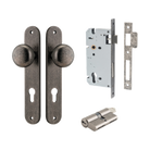Door Knob Cambridge Oval Euro Distressed Nickel CTC85mm H240xW40xP67mm Entrance Kit, Mortice Lock Euro Distressed Nickel CTC85mm Backset 60mm, Euro Cylinder Dual Function 5 Pin Distressed Nickel L65mm KA1 in Distressed Nickel