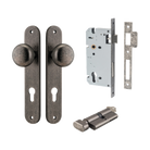 Door Knob Cambridge Oval Euro Distressed Nickel CTC85mm H240xW40xP67mm Entrance Kit, Mortice Lock Euro Distressed Nickel CTC85mm Backset 60mm, Euro Cylinder Key Thumb 6 Pin Distressed Nickel L70mm KA1 in Distressed Nickel