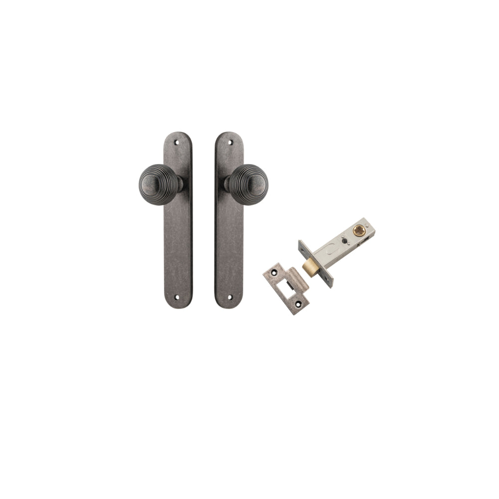 Door Knob Guildford Oval Latch Distressed Nickel H240xW40xP60mm Passage Kit, Tube Latch Split Cam 'T' Striker Distressed Nickel Backset 60mm in Distressed Nickel