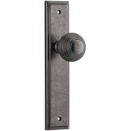 Door Knob Guildford Stepped Latch Distressed Nickel H237xW50xP60mm in Distressed Nickel