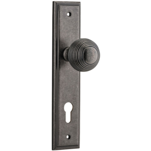 Door Knob Guildford Stepped Euro Distressed Nickel CTC85mm H237xW50xP60mm in Distressed Nickel