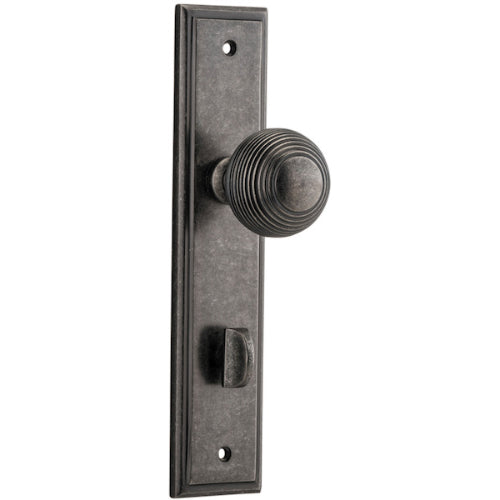 Door Knob Guildford Stepped Privacy Distressed Nickel CTC85mm H237xW50xP60mm in Distressed Nickel