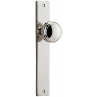 Pair of Iver Paddington knobs with rectangular backplates, showcasing elegant architectural hardware for doors.