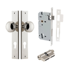 Pair of Iver Paddington knobs with rectangular backplates, featuring classic architectural hardware design in a polished finish.